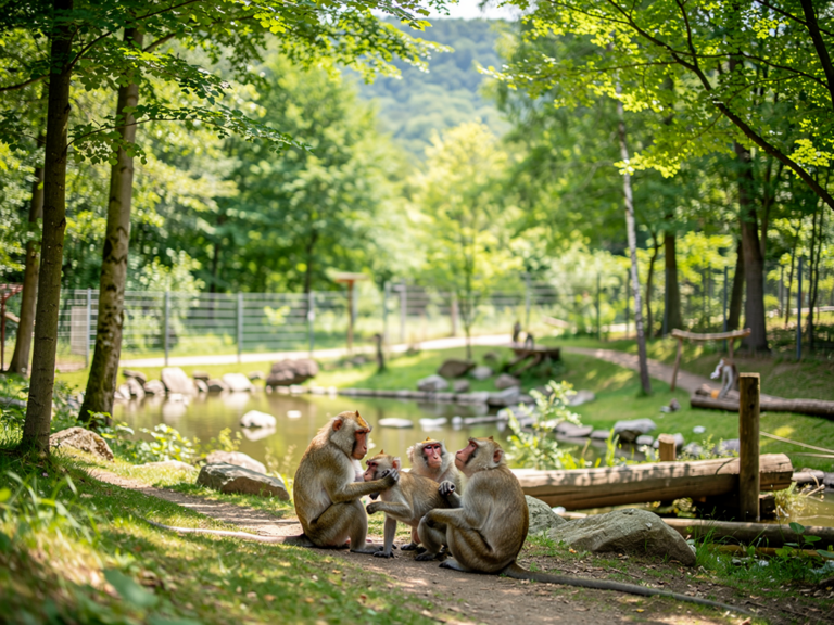 Berberaffe im naturnahen Gehege des Affenberg Salem am Bodensee