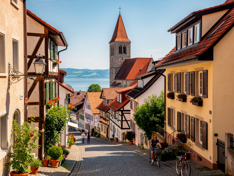Spätgotisches Münster und historische Gassen in der Altstadt Radolfzell am Bodensee