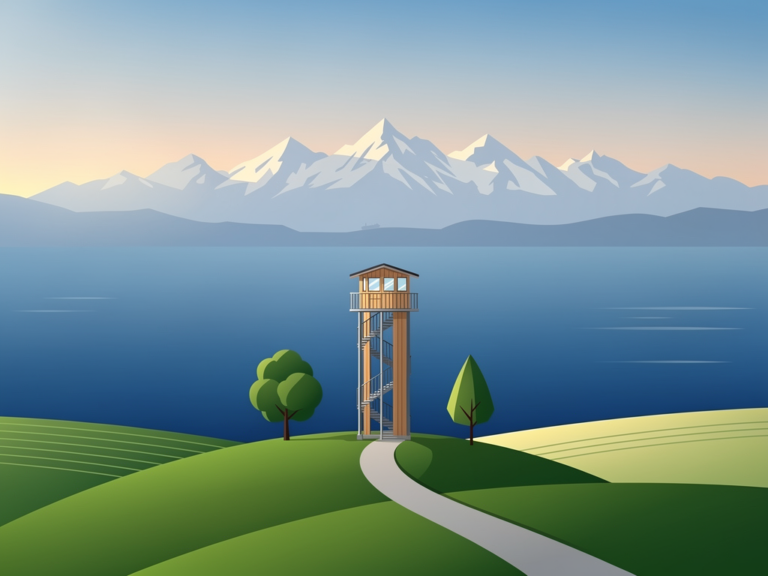 Aussichtsturm Haldenberg mit Blick auf Bodensee und Alpenpanorama in der Natur