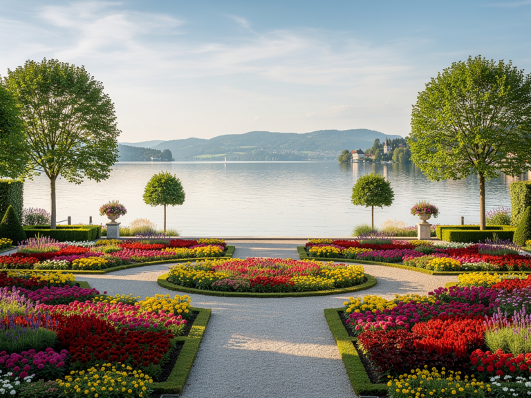 Farbenfrohe Blumeninsel Mainau mit mediterranem Flair am Überlinger Seeufer