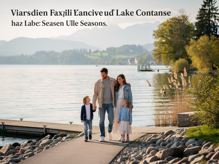 Familie genießt entspannten Bodensee Familienurlaub im Grünen bei Sonnenschein