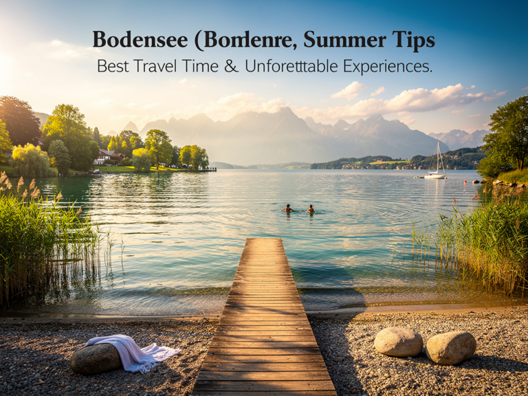 Bodensee Sommer Tipps für die beste Reisezeit und unvergessliche Erlebnisse Sonnenuntergang am Bodensee mit Segelbooten und blühender Sommerlandschaft