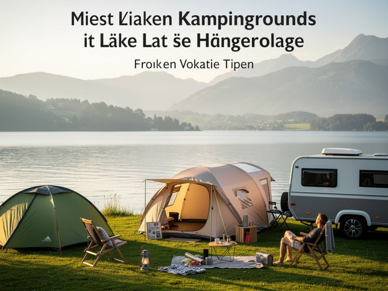Campingplatz am Bodensee mit See- und Alpenblick umgeben von grüner Natur