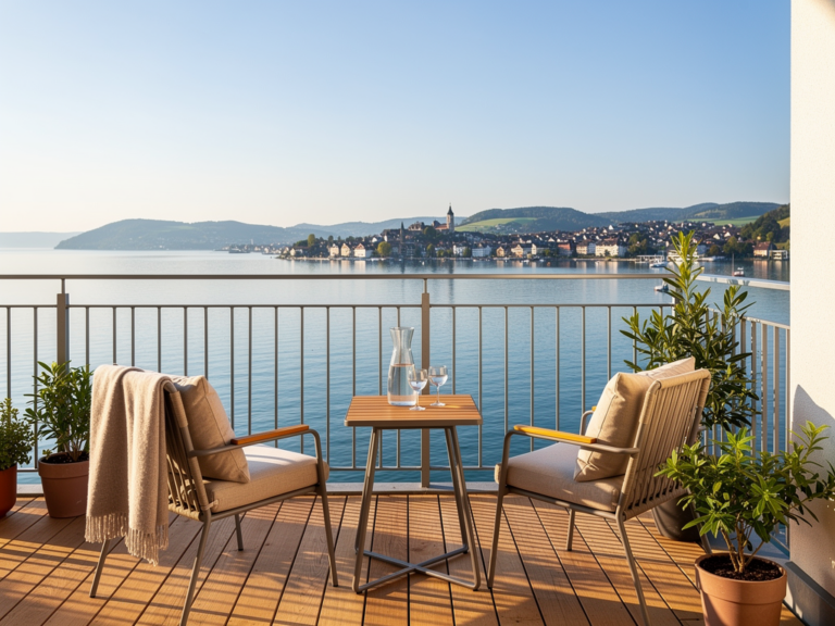 Ferienwohnung in Meersburg mit großem Balkon und Bodenseeblick für Erholung