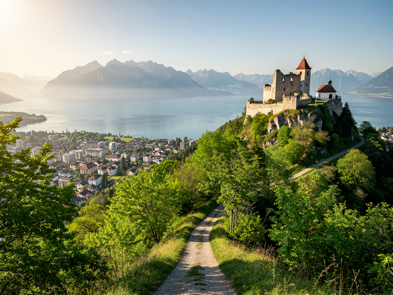 Entdeckungsreise zum Gebhardsberg Bregenz mit Burgruine und Panoramablick Burgruine Gebhardsberg Bregenz mit Panoramablick auf Bodensee und Alpen