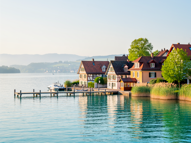 Malerisches Gottlieben am Bodensee mit Fachwerkhäusern und Seepanorama
