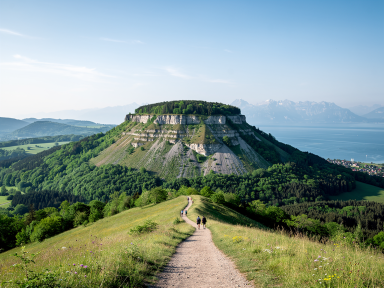 Der Höwenegg Vulkankegel auf der Schwäbischen Alb als Wanderziel und Naturwunder Aussicht vom Höwenegg Vulkankegel mit Kratersee und Wanderwegen auf der Schwäbischen Alb