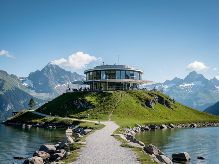 Panorama vom Gipfel des Hohen Kasten mit Drehrestaurant und Alpenblick