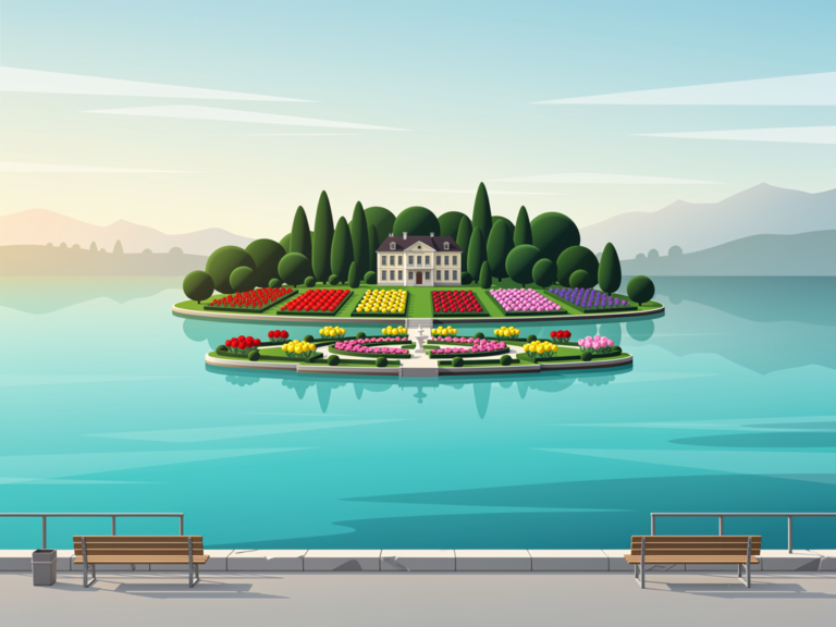 Blumeninsel Mainau mit blühenden Gärten und Schlosspark vom Schweizer Bodenseeufer aus