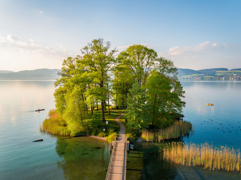 Idyllische Natur und historische Klosteranlage auf der Insel Werd im Untersee