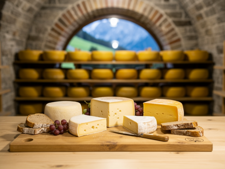 Blick auf traditionelle Käse-Reifekammer im modernen Käskeller Lingenau im Bregenzerwald