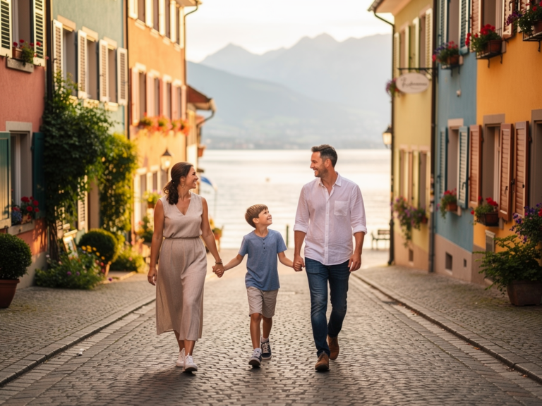 Konstanz Altstadt mit der Familie erkunden und unvergessliche Momente erleben Familie erkundet die historische Altstadt von Konstanz an einem sonnigen Tag