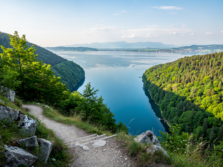 Blick von der Konstanzer Trichter Aussicht auf Bodensee Wanderweg und Natur