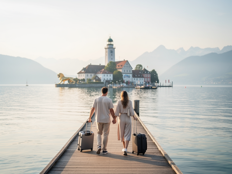 So gelingt Ihre stressfreie Anreise zur Inselstadt Lindau am Bodensee optimal Fährschiff und Bahnhof vor der malerischen Inselstadt Lindau am Bodensee