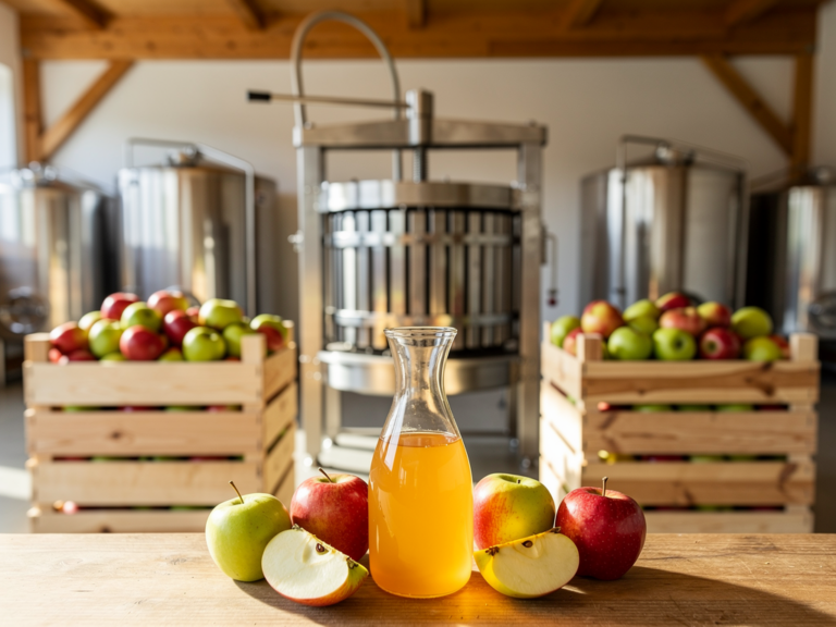 Traditionelle Mostherstellung im Mostereibetrieb Henzler Eriskirch mit frischen regionalen Produkten