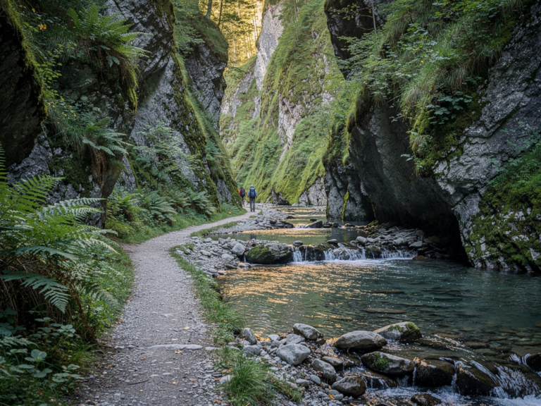 Entdeckungsreise durch die Mühlbachschlucht bei Überlingen auf dem Wanderweg Wanderweg durch die idyllische Mühlbachschlucht bei Überlingen mit Wasserfällen und Wald