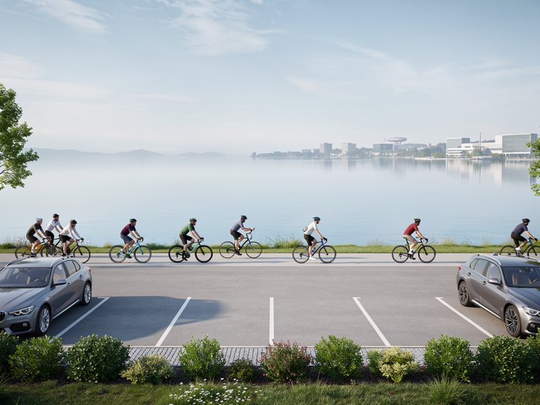Stressfrei parken in Friedrichshafen und entspannt den Bodenseeradweg genießen Fahrradfahrer parken stressfrei in Friedrichshafen am Bodenseeradweg starten