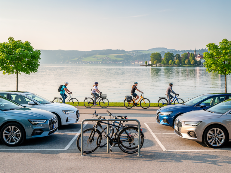 Parkplatz am Bodenseeufer in Überlingen für entspannte Radtouren am Seeufer