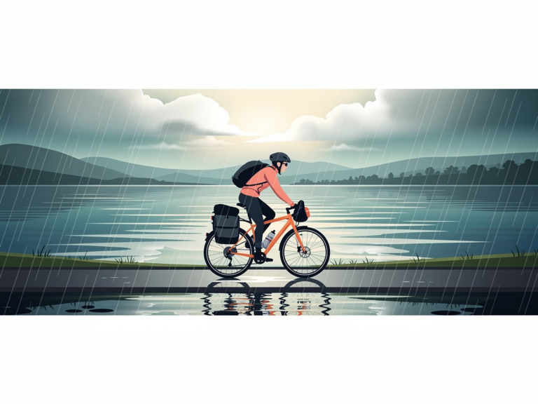 Mit Leidenschaft durch Regenwetter Radtouren am Bodensee entdecken Radfahrer mit Regenjacke auf dem Bodensee-Radweg bei nassem Wetter