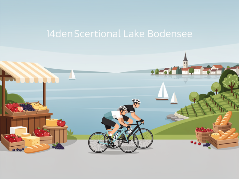 Radfahrer genießen regionale Produkte und Landschaften entlang des Bodensee-Radwegs