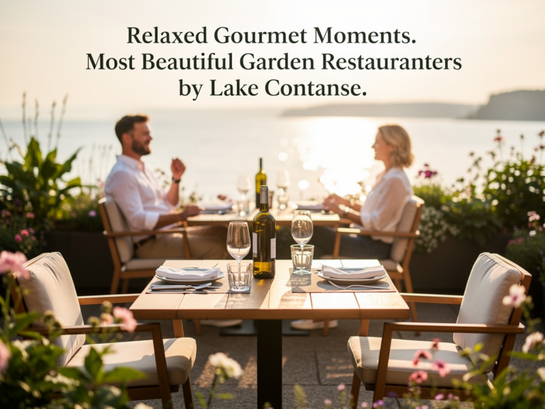 Entspannte Genussmomente in den schönsten Restaurants mit Garten am Bodensee Gemütliches Restaurant mit blühendem Garten und Bodenseeblick am Wasserufer