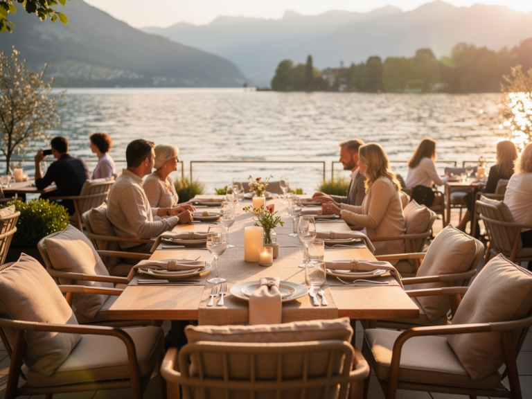 Gemütliches Restaurant am Bodensee mit großer Tafel für Gruppenfeiern