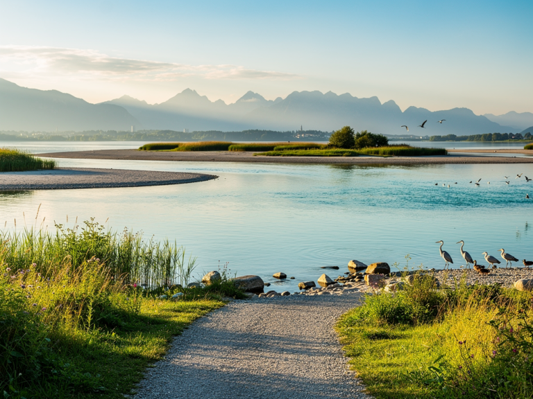 Rheinmündung Hard Natur genießen mit leichten Wanderungen und Wildbeobachtung Rheinmündung Hard Natur mit Wanderweg und Vogelbeobachtung am Bodensee
