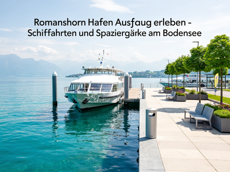 Romanshorn Hafen mit Schiffen und Promenade am Bodensee für Ausflug