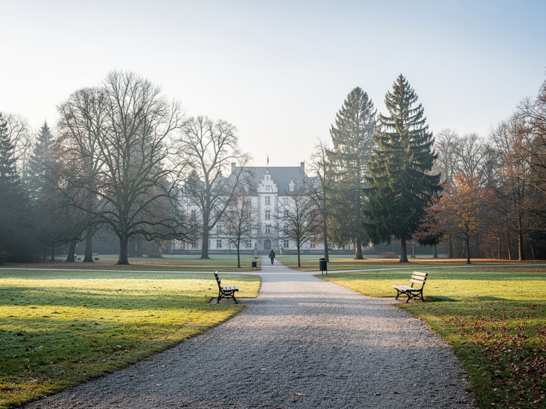 Schloss Salem Park in der Nebensaison entdecken und Ruhe genießen Schloss Salem Park mit leerem Weg und herbstlicher Gartenanlage in der Nebensaison