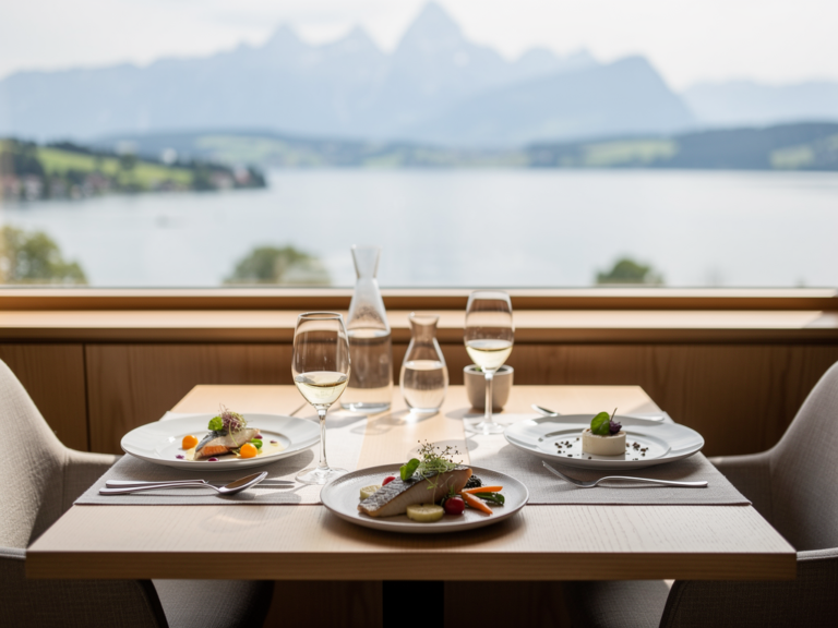 Elegantes Sterne Restaurant am Bodensee mit stilvoller Tischdekoration und Gourmetküche