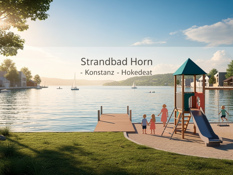 Strandbad Horn Konstanz mit Seeufer, Liegewiese und Spielplatz am Bodensee