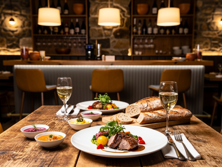 Innenansicht der Taverne zum Schäfli mit gedecktem Tisch und stilvollem Ambiente