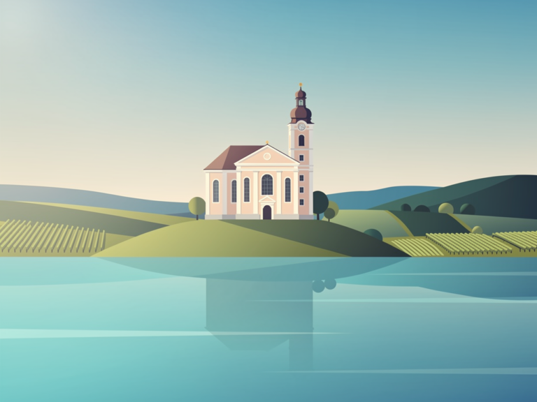 Barocke Wallfahrtskirche Birnau mit Blick auf den Bodensee am Überlinger See