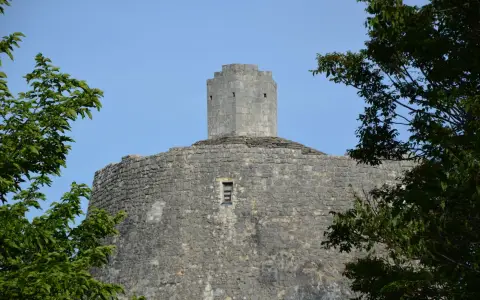 Symbolbild: Stone fortress tower surrounded by greenery, representing medieval history and architecture.