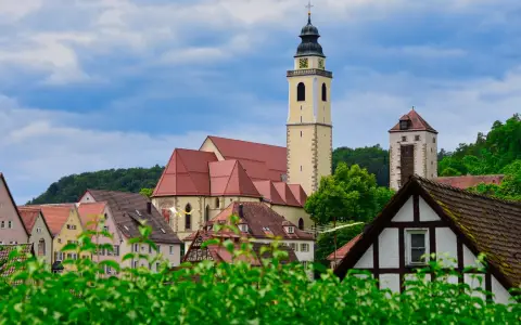 Symbolbild: Scenic view of Horb am Neckar with church towers in a quaint village setting.