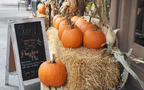 Symbolbild: Charming street market with pumpkins in fall, Lahaska, PA.