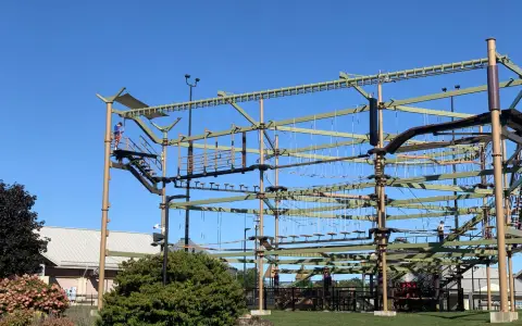 Symbolbild: High ropes course outdoors on a sunny day, ideal for adventure enthusiasts.
